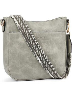 Women's Sky Grey Vegan Leather Crossbody Bags Trendy Wide Shoulder Strap Bags
